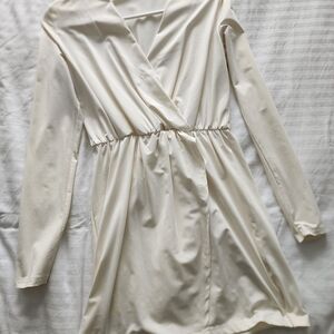 Tobi Cream Long Sleeve Wrap Dress